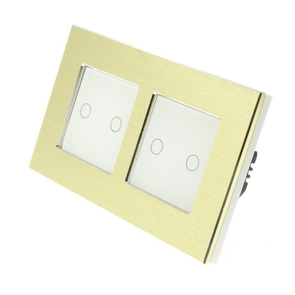 I LumoS Luxury Gold Brushed Aluminium Frame & White Insert LED Remote Dimmer Touch Light Switches