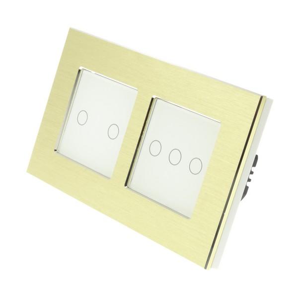 I LumoS Luxury Gold Brushed Aluminium Frame & White Insert LED Dimmer Touch Light Switches