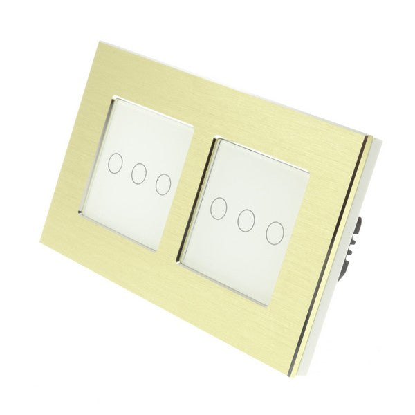 I LumoS Luxury Gold Brushed Aluminium Frame & White Insert LED On/Off Touch Light Switches