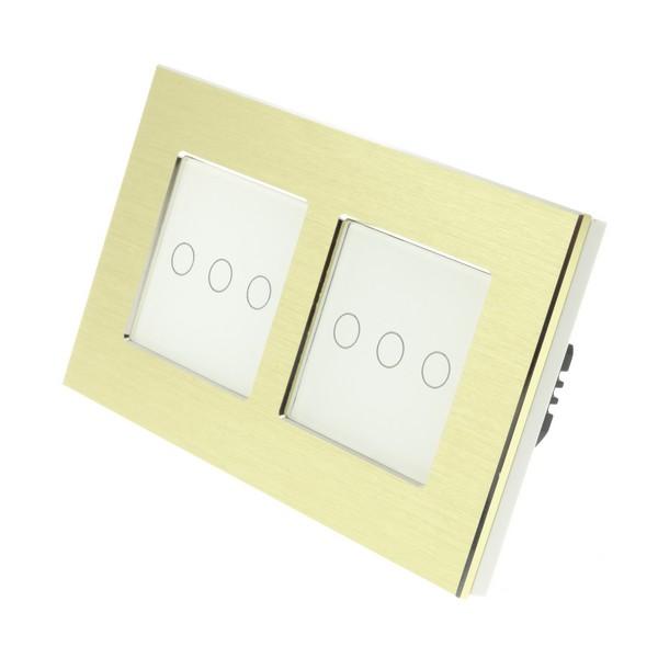 I LumoS Luxury Gold Brushed Aluminium Frame & White Insert LED Remote Dimmer Touch Light Switches