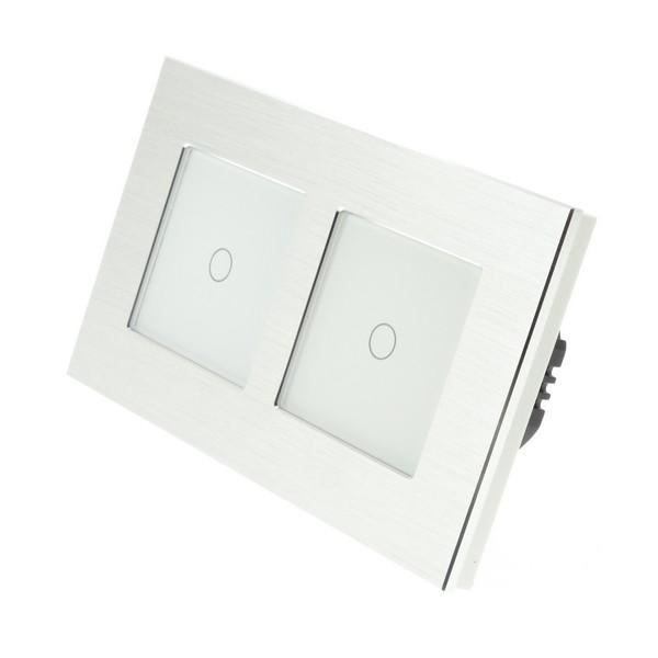 I LumoS Luxury Silver Brushed Aluminium Frame & White Insert LED WIFI RF On/Off Touch Light Switches