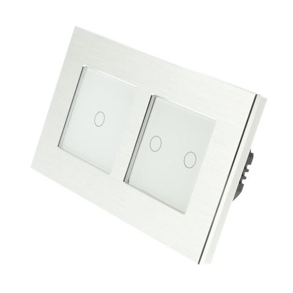 I LumoS PRO Silver Brushed Aluminium Frame & White Insert LED Smart WI-FI + RF On/Off Touch Light Switches