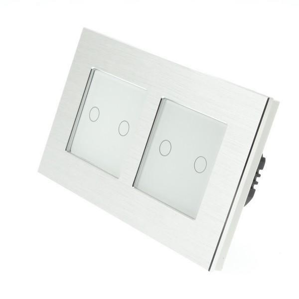 I LumoS PRO Silver Brushed Aluminium Frame & White Insert LED Smart WI-FI + RF On/Off Touch Light Switches