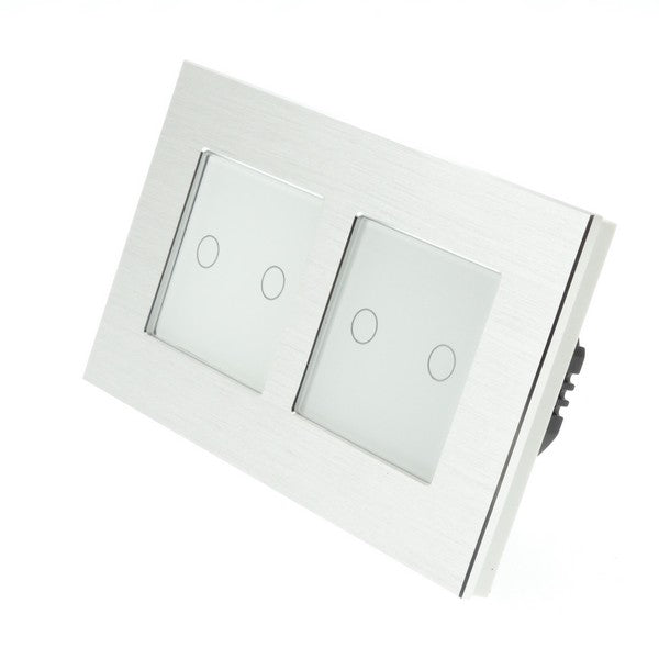 I LumoS Luxury Silver Aluminium Double Frame Touch WIFI Dimmer & WIFI On/off Combination LED Light Switches