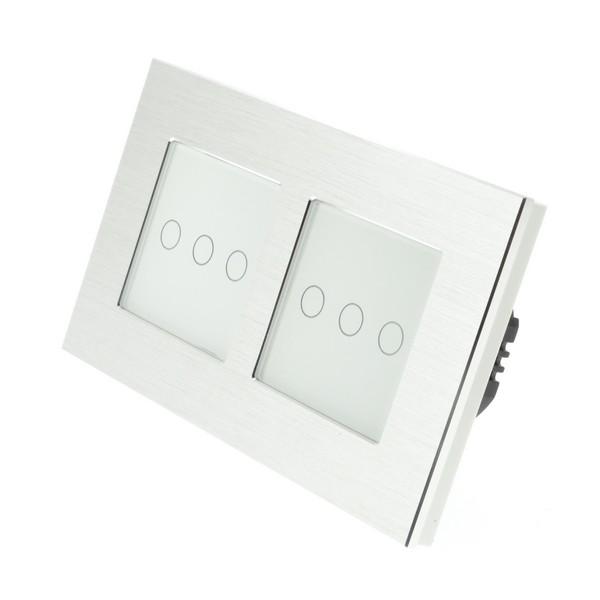 I LumoS Luxury Silver Brushed Aluminium Frame & White Insert LED Remote On/Off Touch Light Switches