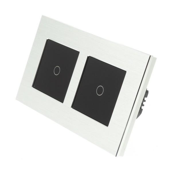 I LumoS X-PRO Silver Brushed Aluminium Frame & Black Insert LED Smart Wi-Fi On/Off Touch Light Switches