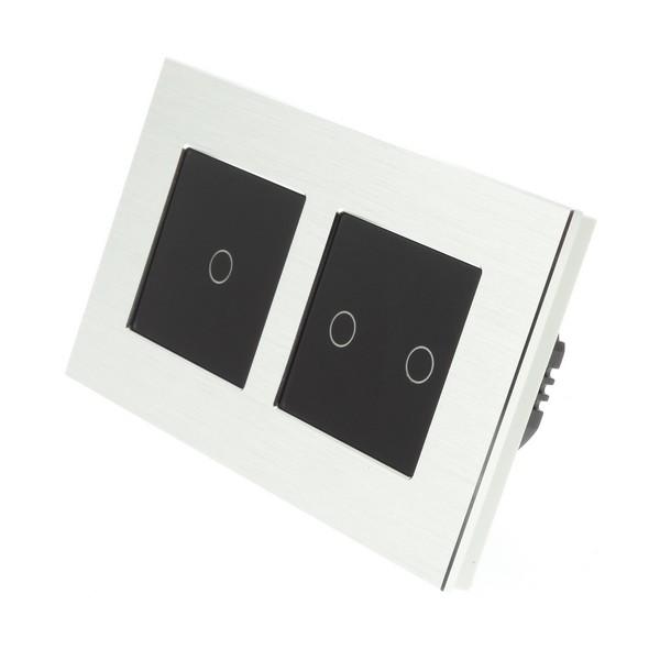 I LumoS Luxury Silver Brushed Aluminium Frame & Black Insert LED WIFI RF On/Off Touch Light Switches