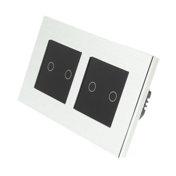 I LumoS X-PRO Silver Brushed Aluminium Frame & Black Insert LED Smart Wi-Fi On/Off Touch Light Switches