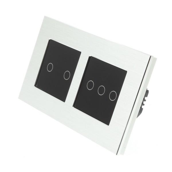 I LumoS Luxury Silver Brushed Aluminium Frame & Black Insert LED Dimmer Touch Light Switches