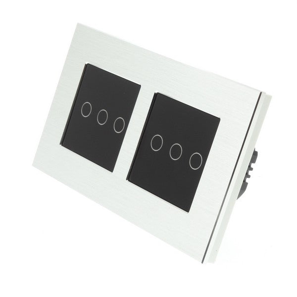 I LumoS Luxury Silver Brushed Aluminium Frame & Black Insert LED On/Off Touch Light Switches