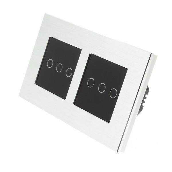 I LumoS Luxury Silver Brushed Aluminium Frame & Black Insert LED WIFI RF On/Off Touch Light Switches