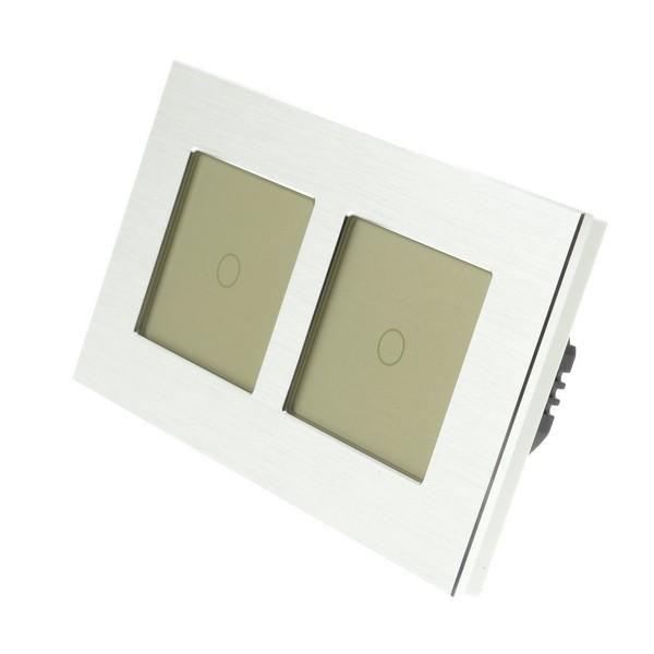 I LumoS X-PRO Silver Brushed Aluminium Frame & Gold Insert LED Smart Wi-Fi On/Off Touch Light Switches