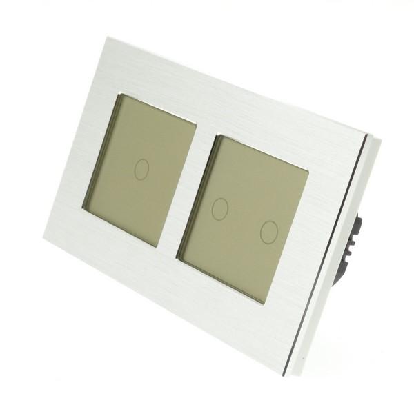 I LumoS X-PRO Silver Brushed Aluminium Frame & Gold Insert LED Smart Wi-Fi On/Off Touch Light Switches