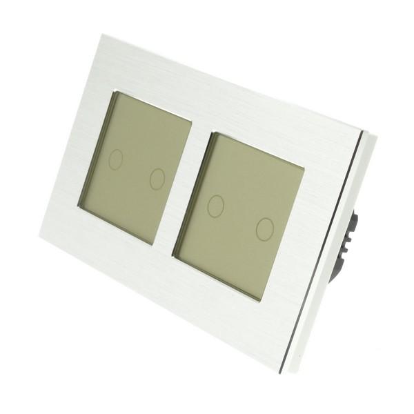 I LumoS PRO Silver Brushed Aluminium Frame & Gold Insert LED Smart WI-FI + RF On/Off Touch Light Switches