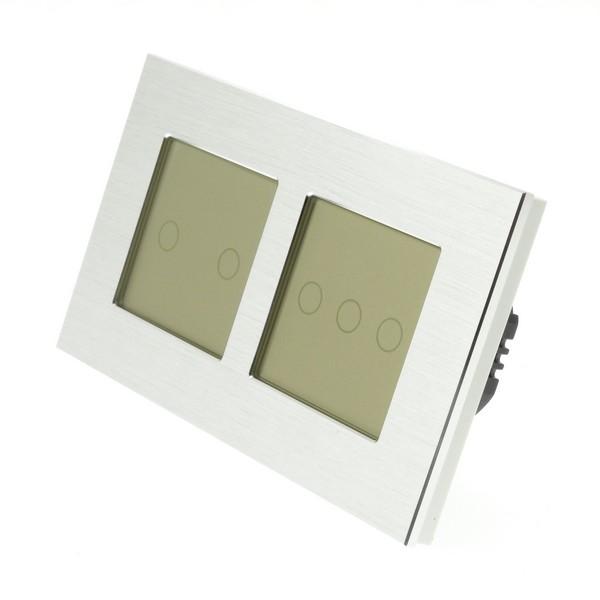 I LumoS Luxury Silver Brushed Aluminium Frame & Gold Insert LED Remote On/Off Touch Light Switches