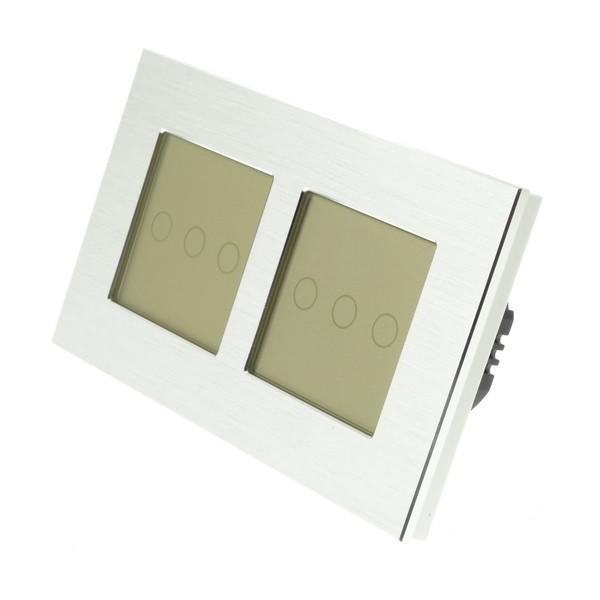 I LumoS X-PRO Silver Brushed Aluminium Frame & Gold Insert LED Smart Wi-Fi On/Off Touch Light Switches