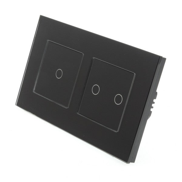 I LumoS Luxury Black Glass Double Frame Touch Dimmer & On/off Combination LED Light Switches