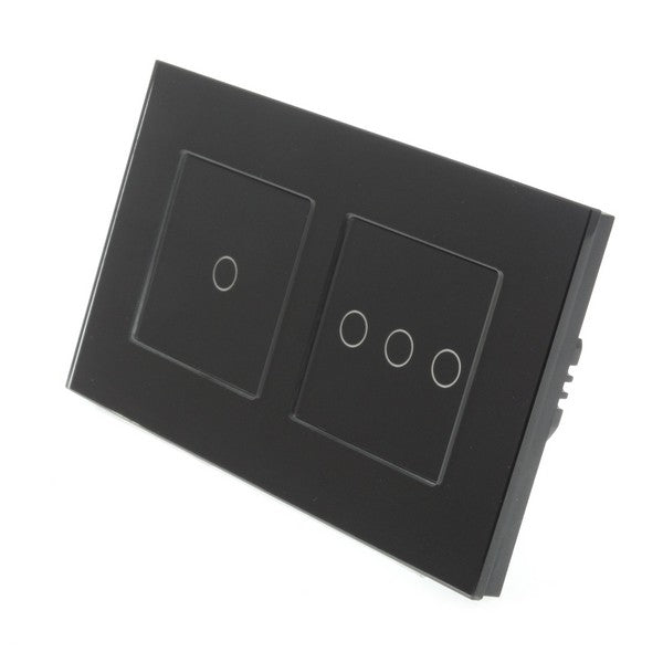 I LumoS Luxury Black Glass Double Frame Touch Dimmer & On/off Combination LED Light Switches