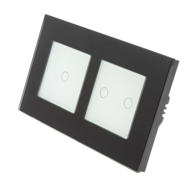 I LumoS Luxury Black Glass Double Frame Touch Dimmer & On/off Combination LED Light Switches