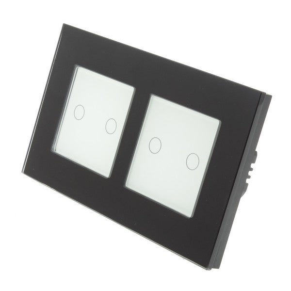 I LumoS Luxury Black Glass Double Frame Touch Dimmer & On/off Combination LED Light Switches