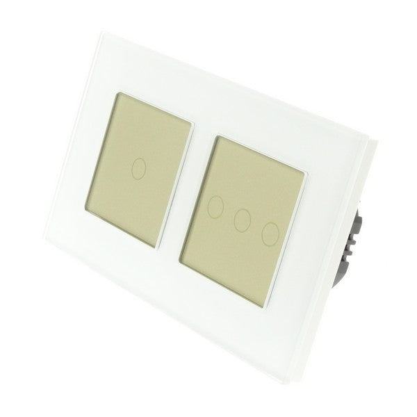 I LumoS Luxury White Glass Double Frame Touch Dimmer & On/Off Combination LED Light Switches