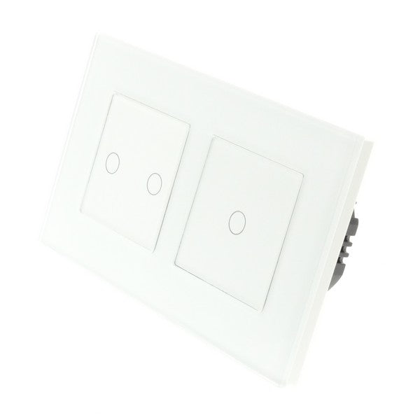 I LumoS Luxury White Glass Double Frame Touch Dimmer & On/Off Combination LED Light Switches