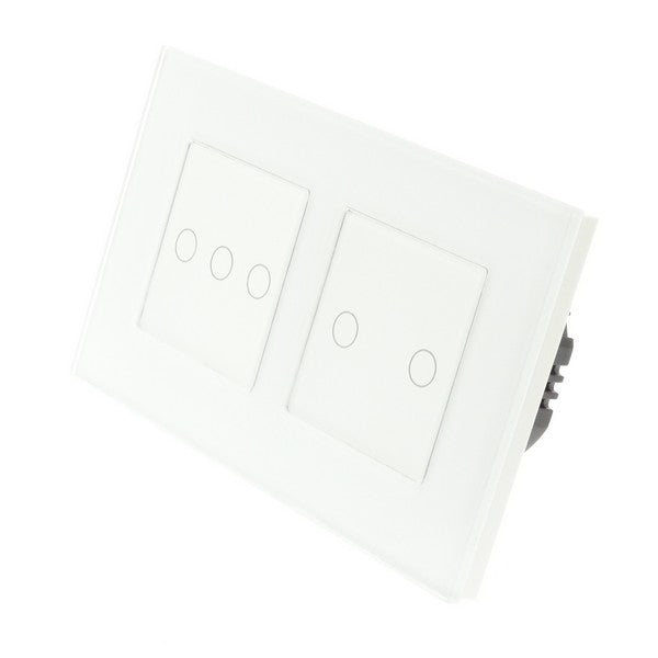 I LumoS Luxury White Glass Double Frame Touch Remote Dimmer & Remote On/Off Combination LED Light Switches