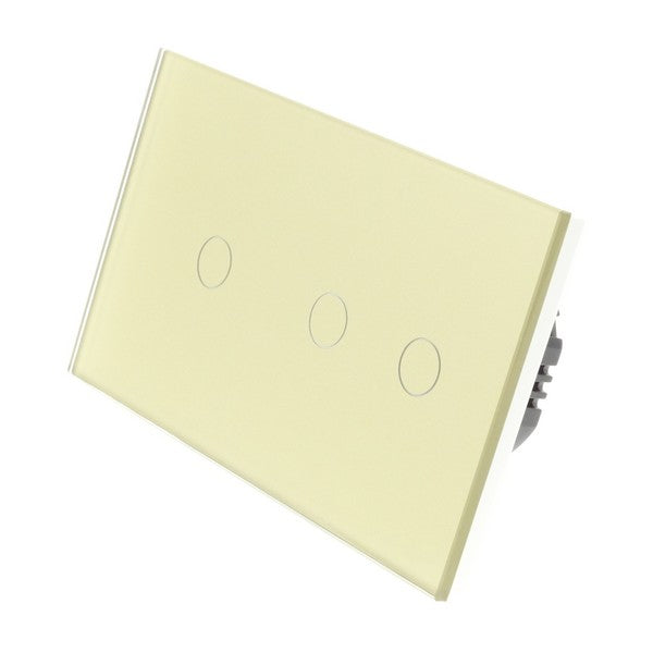 I LumoS Luxury Gold Glass Double Panel Touch Dimmer & On/Off Combination LED Light Switches