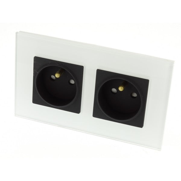 I LumoS Luxury White Glass 16A French Wall Plug Double Socket UK & EU Standard