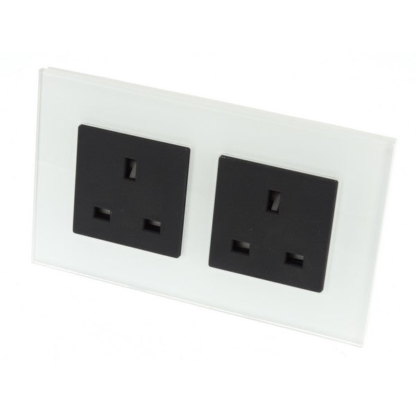 I LumoS Luxury Unswitched White Glass 13A UK Wall Plug Double Socket