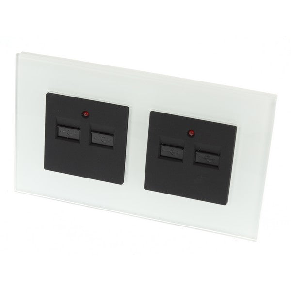 I LumoS Luxury White Glass 4 Slot 4.2A USB Double Socket Wall Phone Charger UK & EU Standard