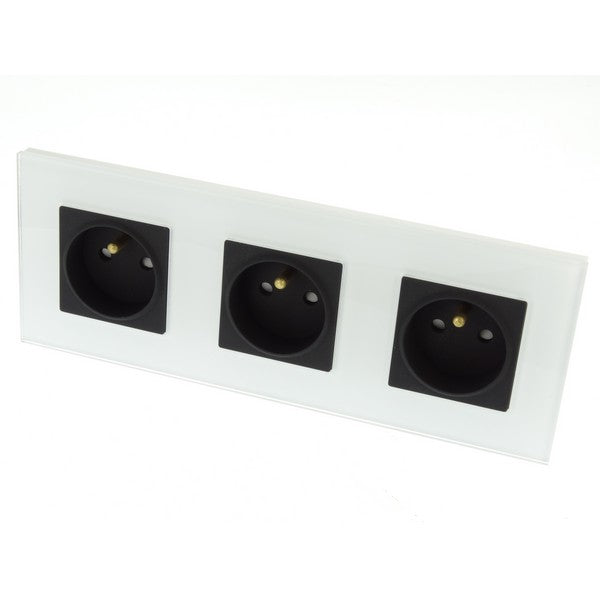 I LumoS Luxury White Glass 16A French Wall Plug Triple Socket