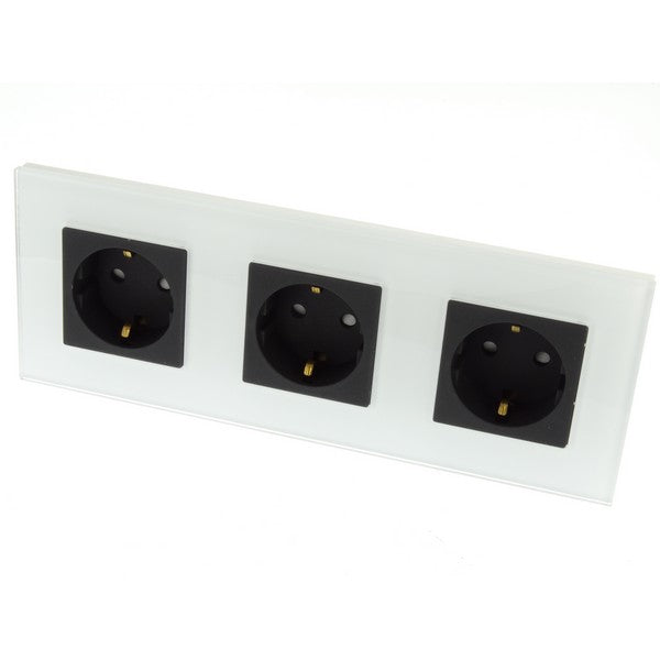 I LumoS Luxury White Glass 16A German Schuko Wall Plug Triple Socket