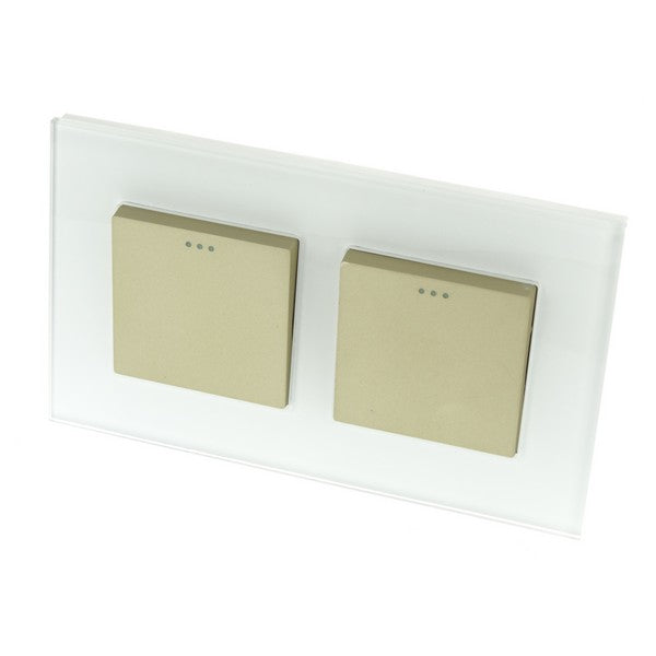 I LumoS Luxury Screwless White Glass Frame & Gold Insert Rocker Light Switches