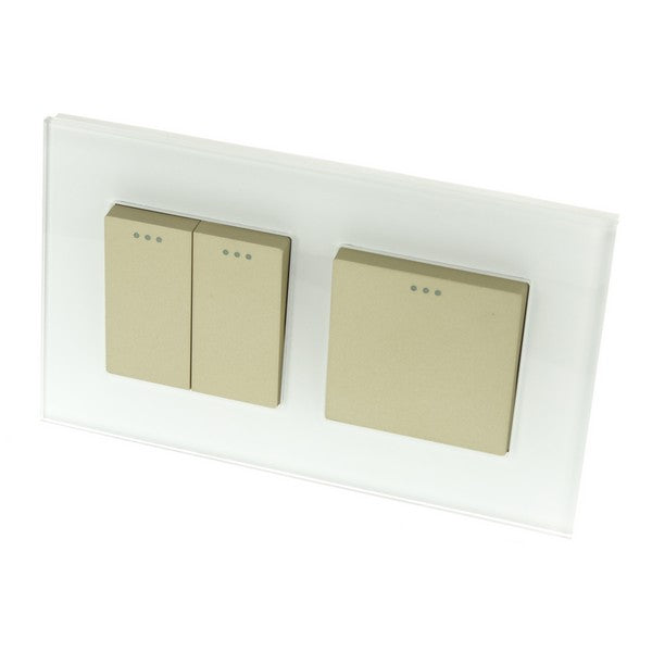 I LumoS Luxury Screwless White Glass Frame & Gold Insert Rocker Light Switches