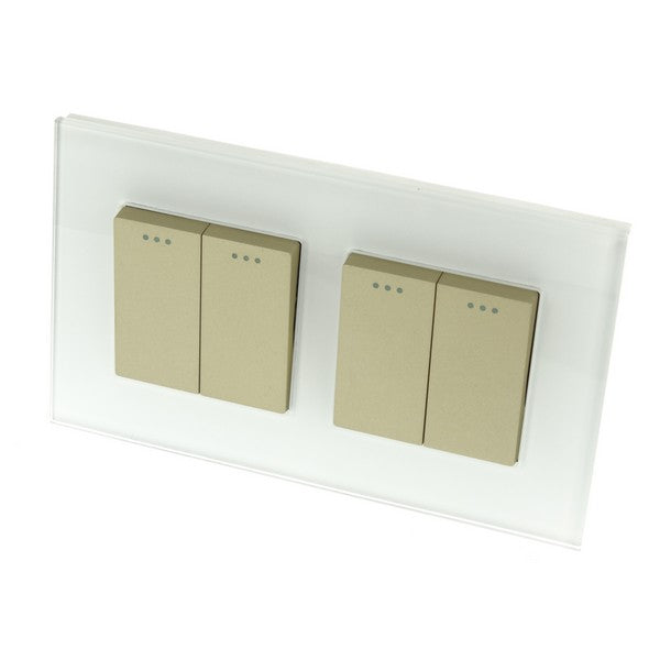 I LumoS Luxury Screwless White Glass Frame & Gold Insert Rocker Light Switches