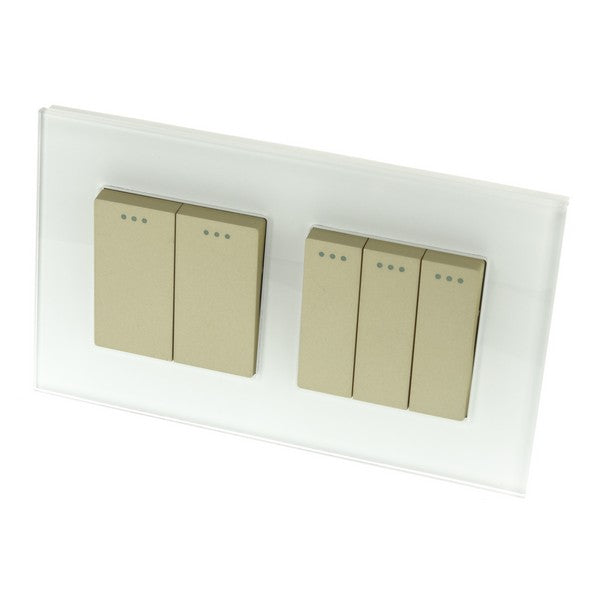 I LumoS Luxury Screwless White Glass Frame & Gold Insert Rocker Light Switches