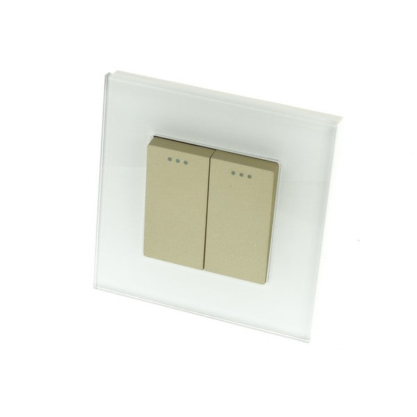 I LumoS Luxury Screwless White Glass Frame & Gold Insert Rocker Light Switches