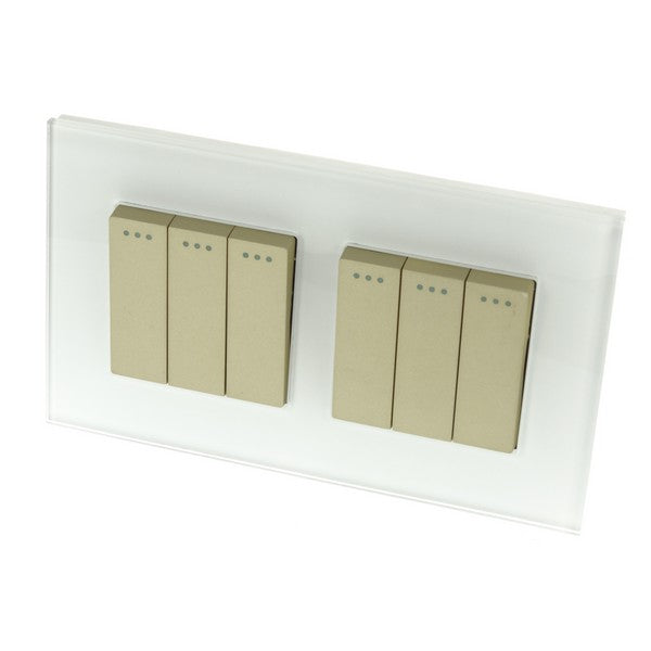 I LumoS Luxury Screwless White Glass Frame & Gold Insert Rocker Light Switches