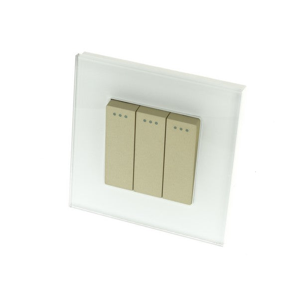 I LumoS Luxury Screwless White Glass Frame & Gold Insert Rocker Light Switches