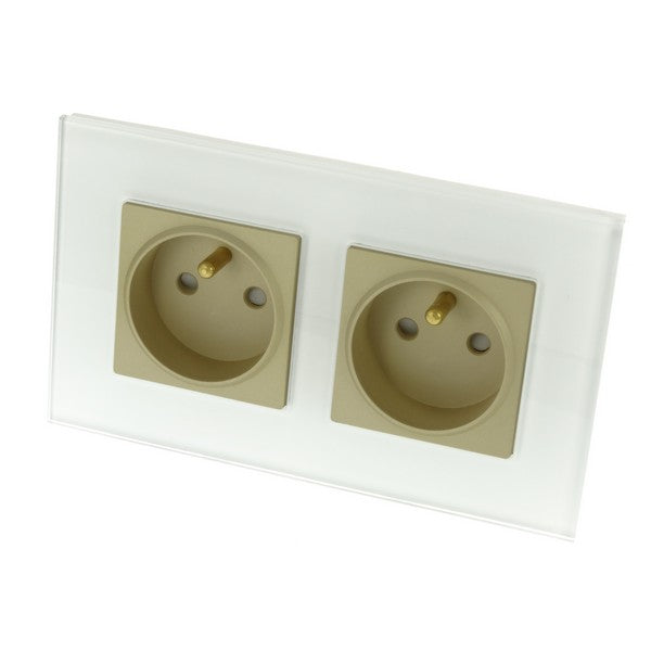 I LumoS Luxury White Glass 16A French Wall Plug Double Socket UK & EU Standard