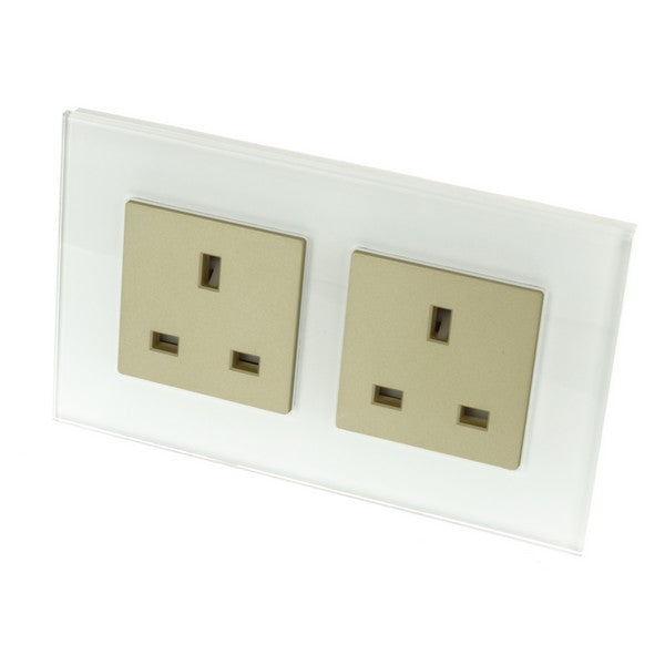 I LumoS Luxury Unswitched White Glass 13A UK Wall Plug Double Socket