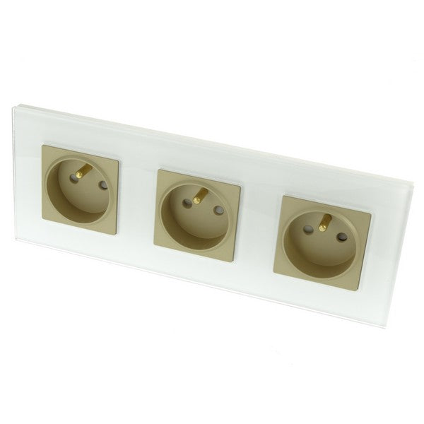 I LumoS Luxury White Glass 16A French Wall Plug Triple Socket