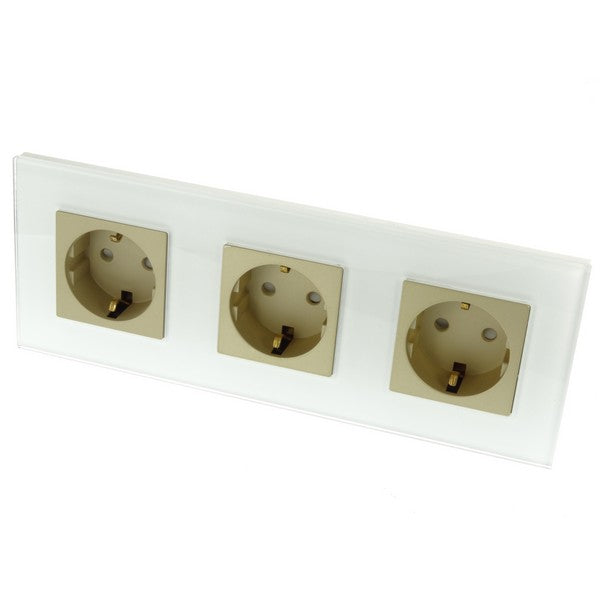 I LumoS Luxury White Glass 16A German Schuko Wall Plug Triple Socket