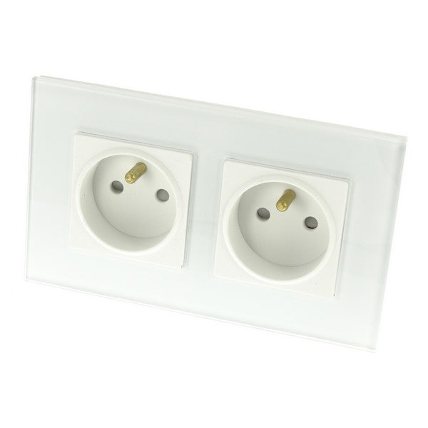 I LumoS Luxury White Glass 16A French Wall Plug Double Socket UK & EU Standard