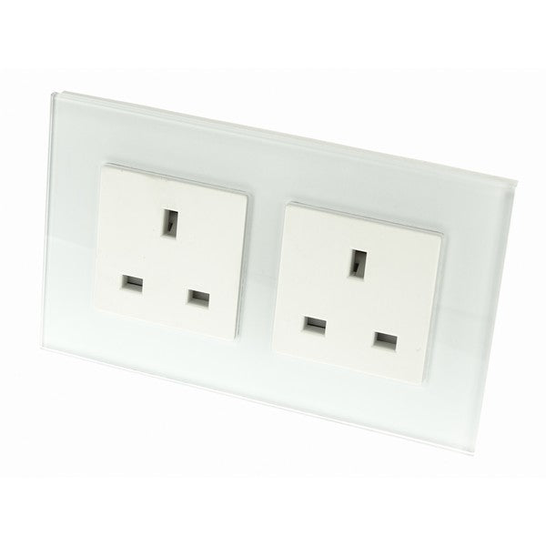 I LumoS Luxury Unswitched White Glass 13A UK Wall Plug Double Socket