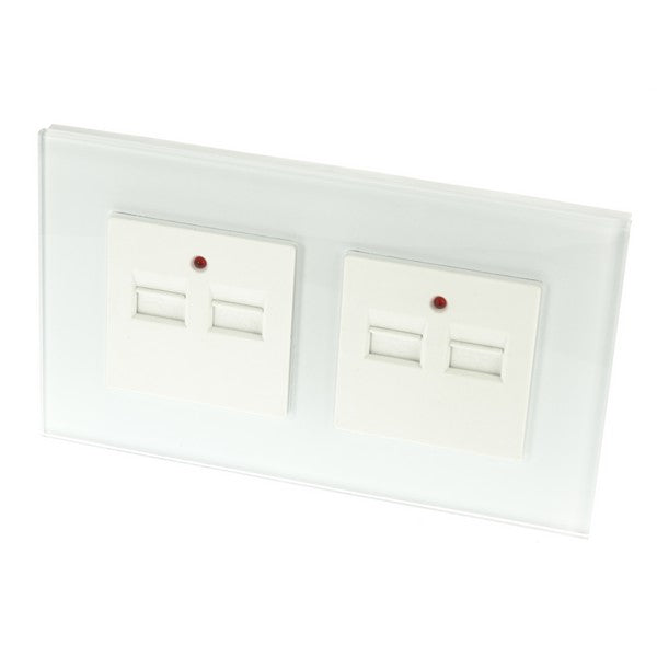 I LumoS Luxury White Glass 4 Slot 4.2A USB Double Socket Wall Phone Charger UK & EU Standard