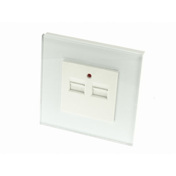 I LumoS Luxury White Glass Double 2.1A USB Single Socket Wall Charger