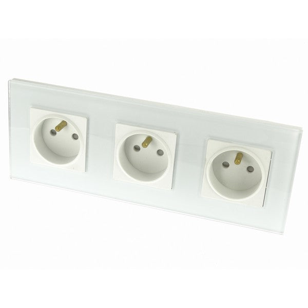 I LumoS Luxury White Glass 16A French Wall Plug Triple Socket