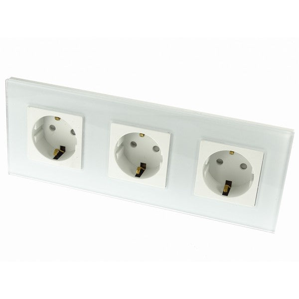 I LumoS Luxury White Glass 16A German Schuko Wall Plug Triple Socket